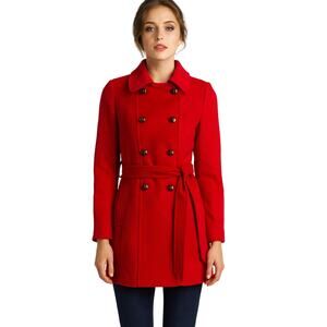 Express Red Wool Blend Belted Pea Coat - Size Small